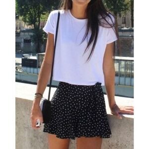 Zara EUC High Waist Tie Belt Polka Dot Skort Size S Ruffle